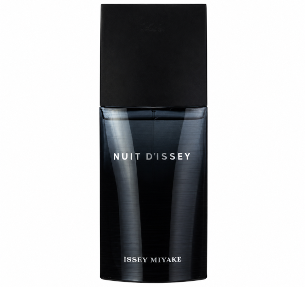 A set of two black rectangular bottles of Issey Miyake Nuit d’Issey 75ml EDT Eau De Toilette Spray for Men, each featuring white text and a matte black cap, displayed against a white background.