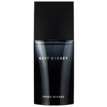 A set of two black rectangular bottles of Issey Miyake Nuit d’Issey 75ml EDT Eau De Toilette Spray for Men, each featuring white text and a matte black cap, displayed against a white background.