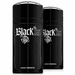 Two bottles of Paco Rabanne Black XS Eau de Toilette Spray for Men (100ml each), shown side by side on a white background.