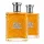Two rectangular bottles of Ralph Lauren Safari Eau de Toilette Spray for Men, 125ml, filled with amber liquid and adorned with silver caps, feature a textured pattern and crest logo on the front. They are positioned side by side on a white background.
