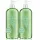 Three clear green pump bottles of Elizabeth Arden Green Tea Bath & Shower Gel for Her, 500ml each, featuring a leaf design and round stickers that read “Think Big Voyez Grand.”.