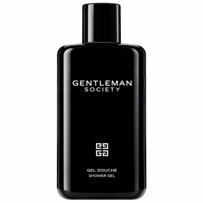 Set of three black bottles labeled “Givenchy Gentleman Society Shower Gel for Men, 200ml” with white text, displayed on a plain background.