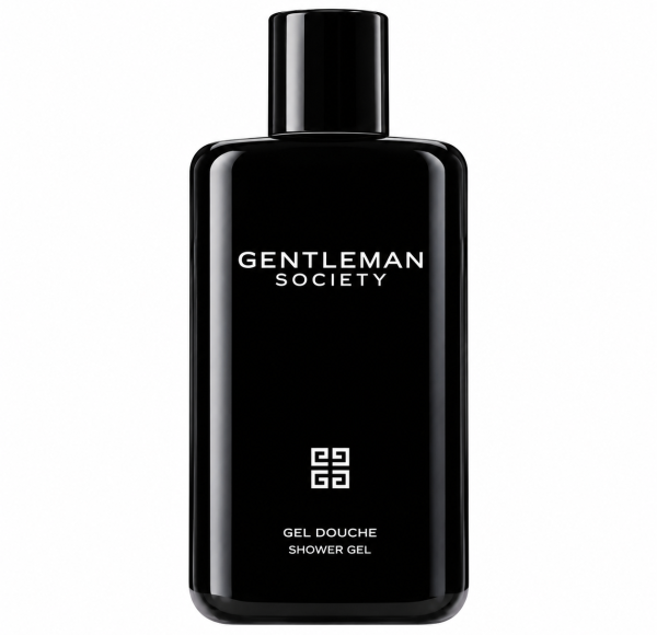 Set of three black bottles labeled “Givenchy Gentleman Society Shower Gel for Men, 200ml” with white text, displayed on a plain background.