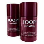 Two maroon Joop! Homme deodorant sticks, each labeled 2.4 oz, are standing upright side by side against a white background.