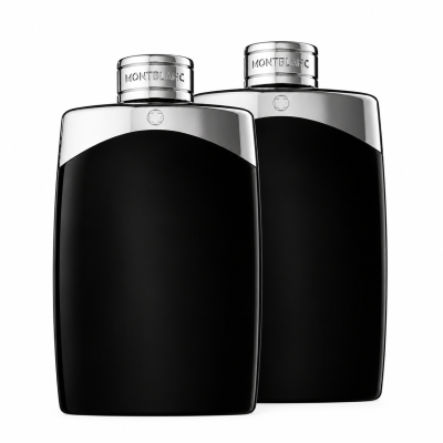Two identical 200ml XL bottles of Mont Blanc Legend EDT Spray for Men are standing side by side against a plain white background.