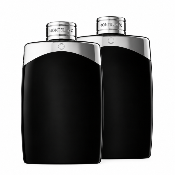 Two identical 200ml XL bottles of Mont Blanc Legend EDT Spray for Men are standing side by side against a plain white background.
