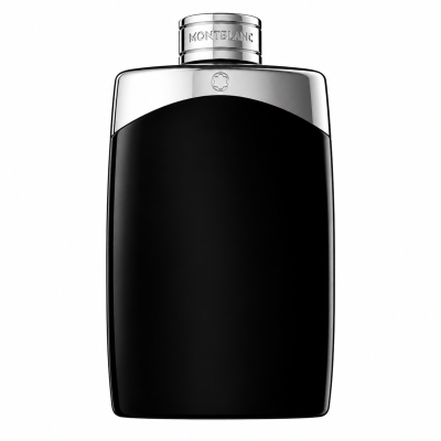 A black and silver bottle of 2x Mont Blanc Legend EDT Spray for Men, 200ml XL, is shown against a white background. The rounded bottle features a metallic cap engraved with the Montblanc brand name.