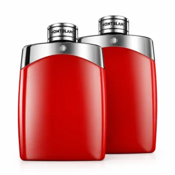 Two Mont Blanc Legend Red EDP Spray for Men, 200ml XL bottles with shiny silver caps and accents, positioned side by side on a white background.