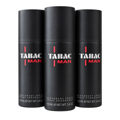 Three black sticks of Mäurer & Wirtz Tabac Man deodorant, each 75 ml, are standing upright side by side on a white background.