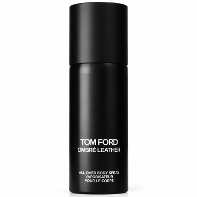 Two matte black cylinders labeled “2x Tom Ford Ombré Leather Body Spray, Unisex, 150ml” stand upright against a white background.