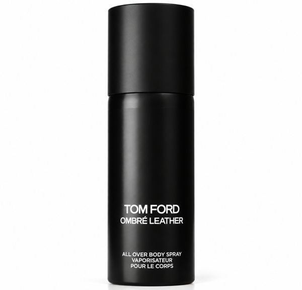 Two matte black cylinders labeled “2x Tom Ford Ombré Leather Body Spray, Unisex, 150ml” stand upright against a white background.