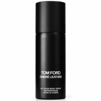 Two matte black cylinders labeled “2x Tom Ford Ombré Leather Body Spray, Unisex, 150ml” stand upright against a white background.