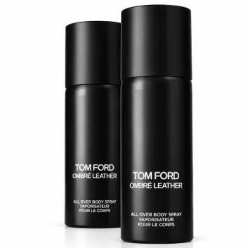 Two black 2x Tom Ford Ombré Leather Body Spray, Unisex, 150ml bottles stand side by side on a white background.