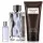 The Abercrombie & Fitch First Instinct Gift Set for Men—featuring two eau de toilette bottles in different sizes and a brown tube of shower gel—is displayed upright on a white background.
