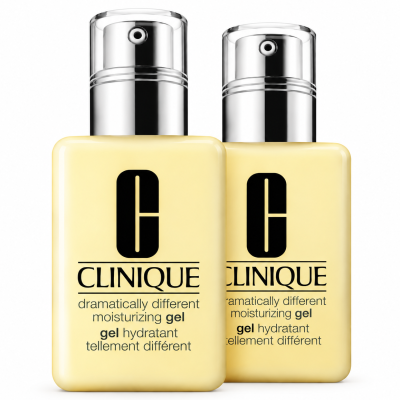 Three yellow bottles of 3x Clinique Dramatically Different Moisturizing Gel, Combination/Oily 125ml with pump dispensers are displayed side by side on a white background.