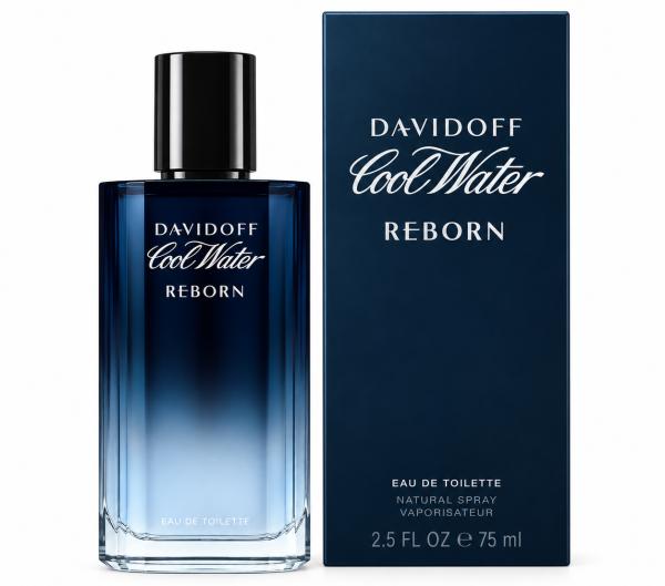 Davidoff Cool Water Reborn EDT Spray for Men, 75ml features a dark blue gradient bottle and box with white printed product details.