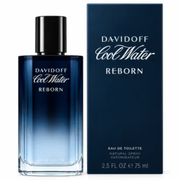 Davidoff Cool Water Reborn EDT Spray for Men, 75ml features a dark blue gradient bottle and box with white printed product details.